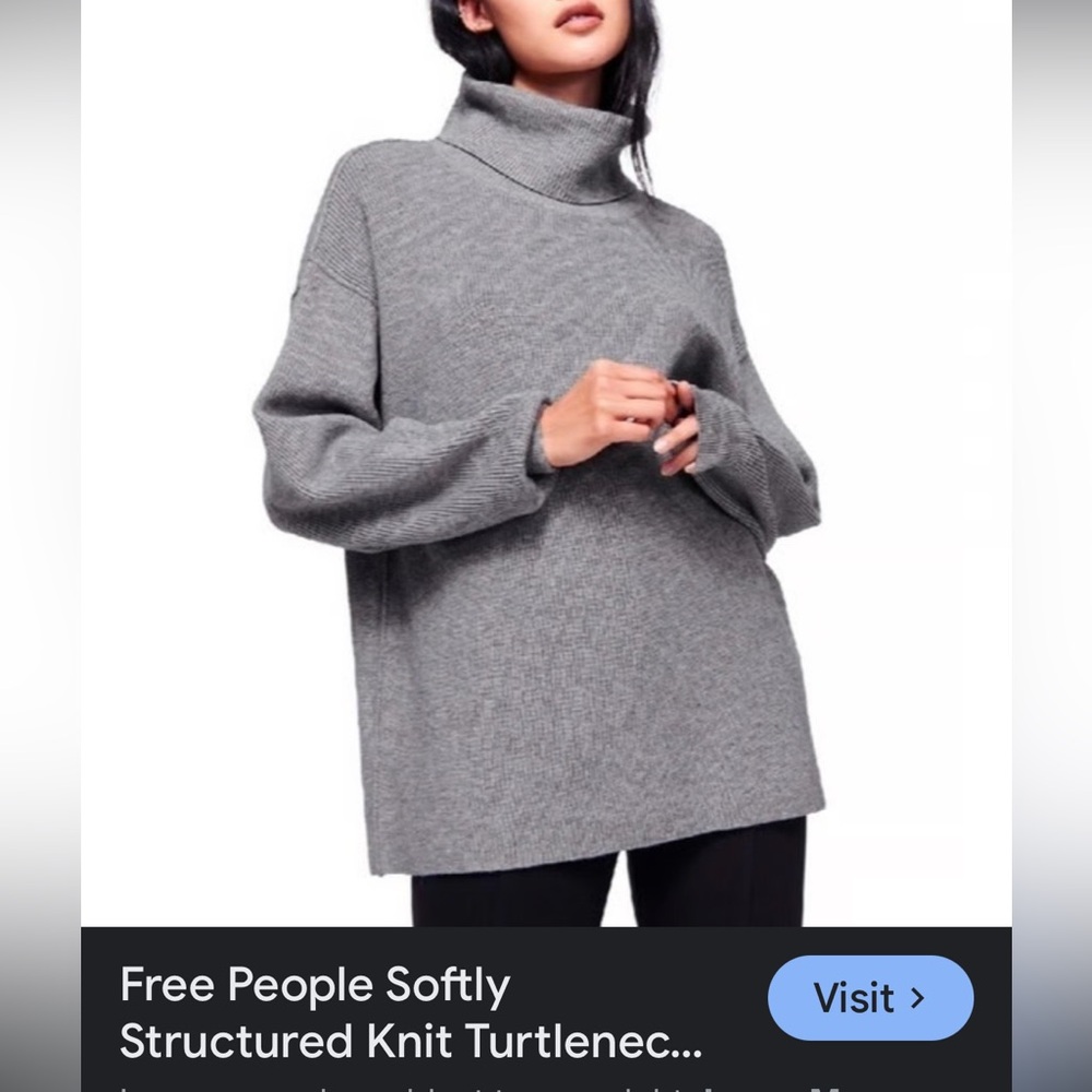Free People Soft Grey Knit Turtleneck Sweater
